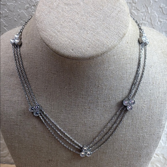 Lia Sophia Silver V-Shape Necklace with Floral Accents - Picture 1 of 6
